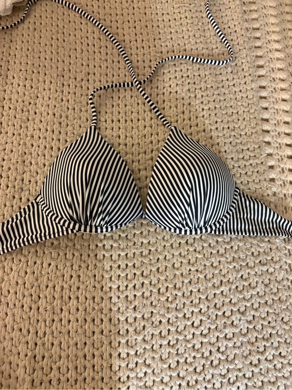 Shade & Shore Black and White Striped Bikini Top - Picture 1 of 2